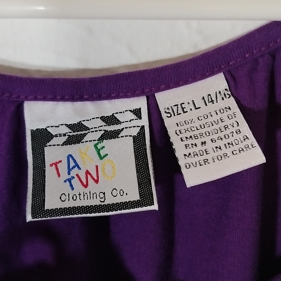 Purple Dress or Long Top with Embroided Flowers on front Size 14 / 16 - Picture 5 of 7